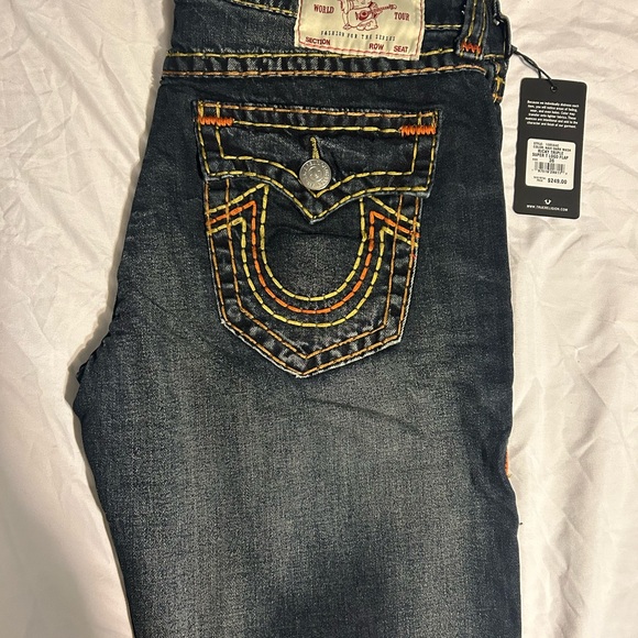 True Religion Dark Blue Bootcut Jeans with Yellow Stitching - Picture 1 of 2